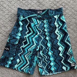 Billabong Teal and Black Zigzag Board Shorts - Boys Size 7/XL